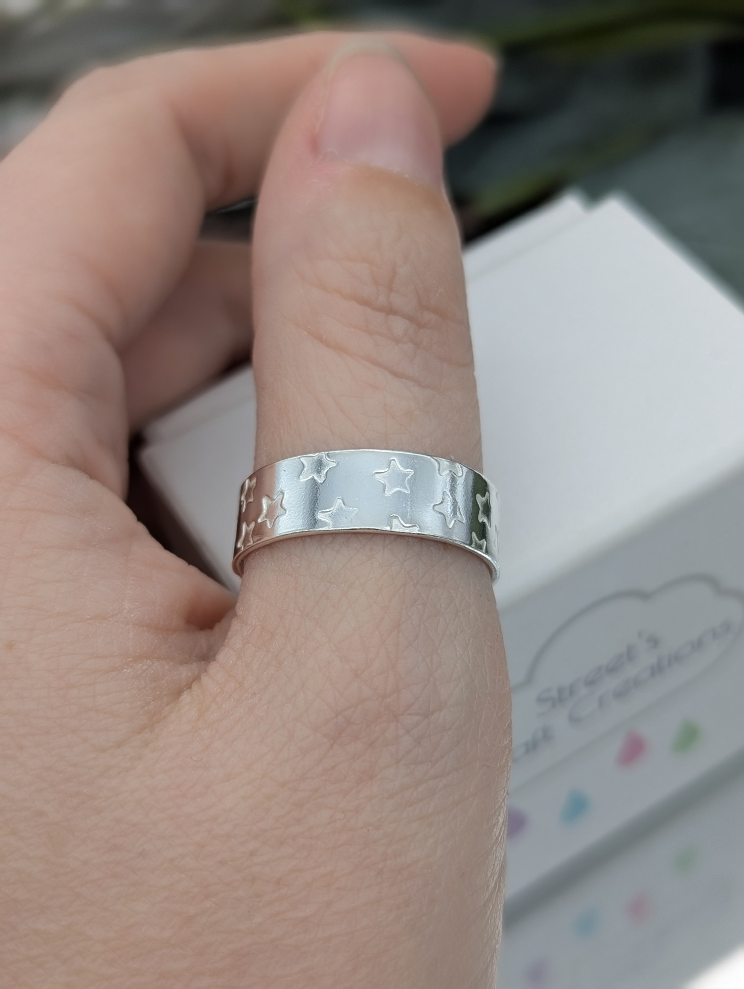 Star stamped sterling silver cuff ring