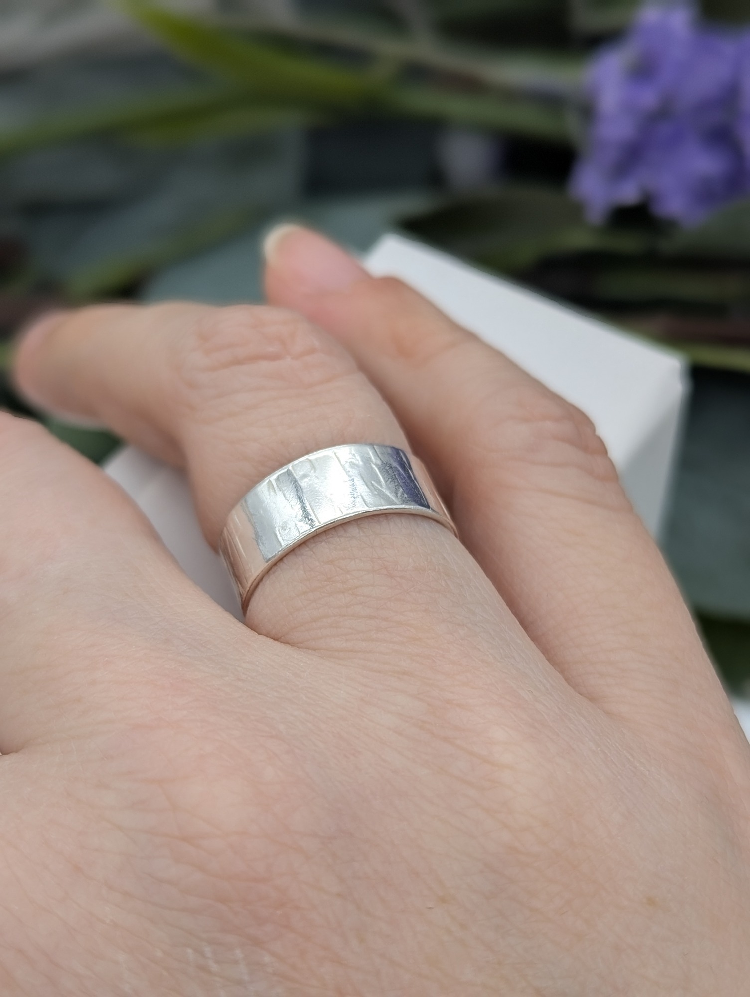Textured sterling silver cuff ring