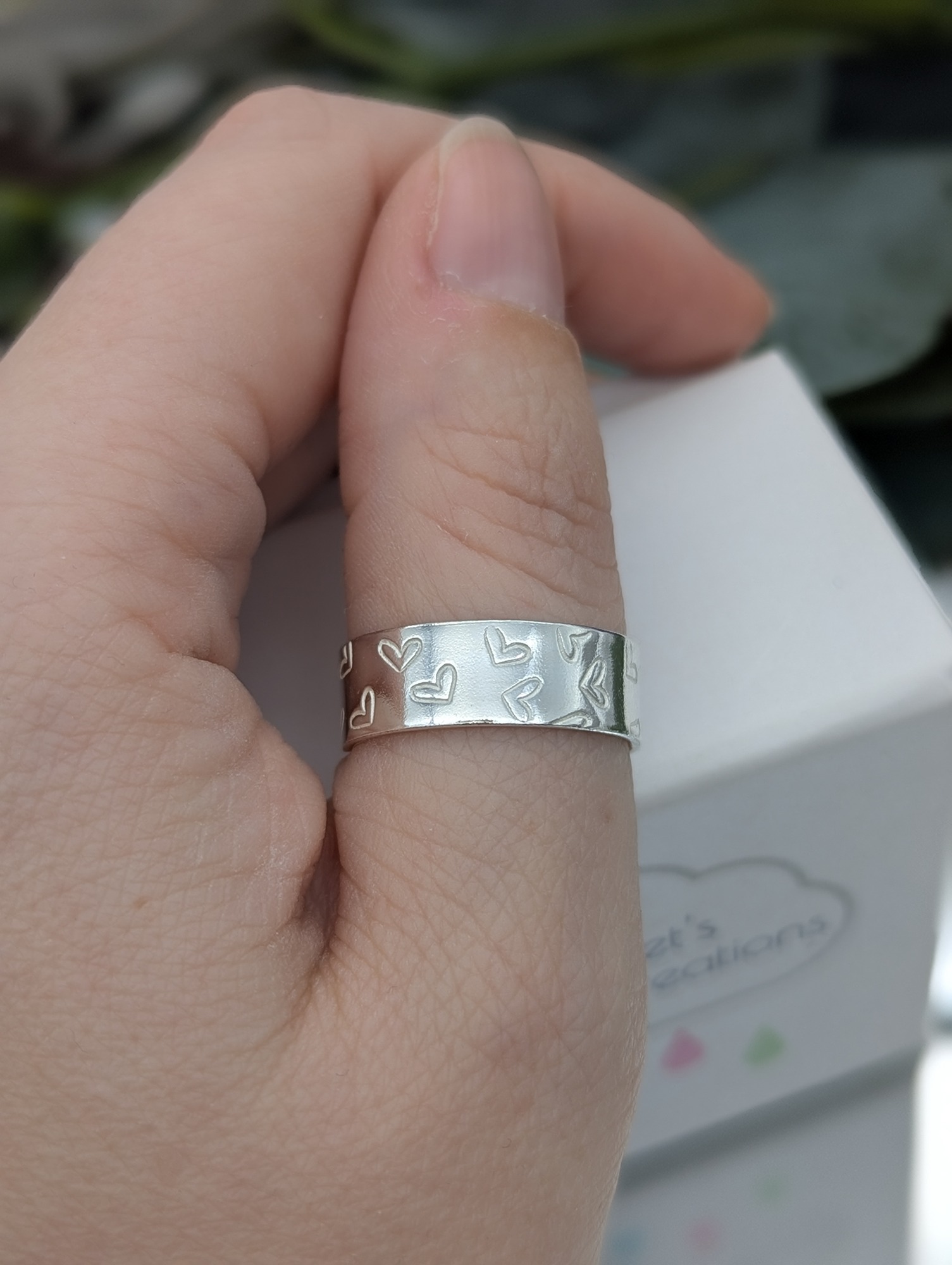 Heart stamped sterling silver cuff ring