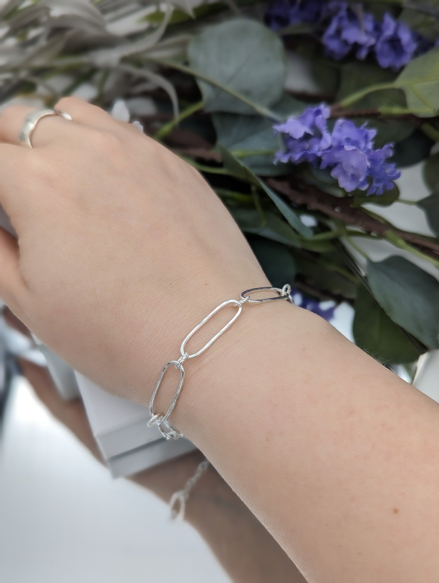 Textured link bracelet on a wrist