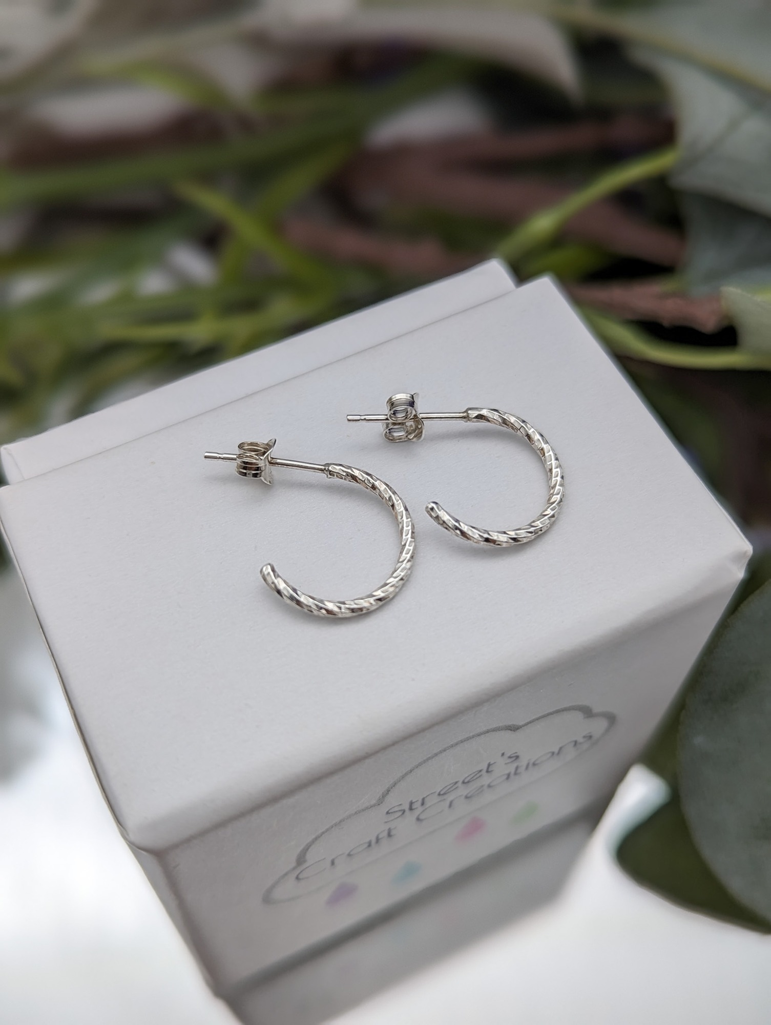 Sterling silver diamond twist hoop stud backed earrings