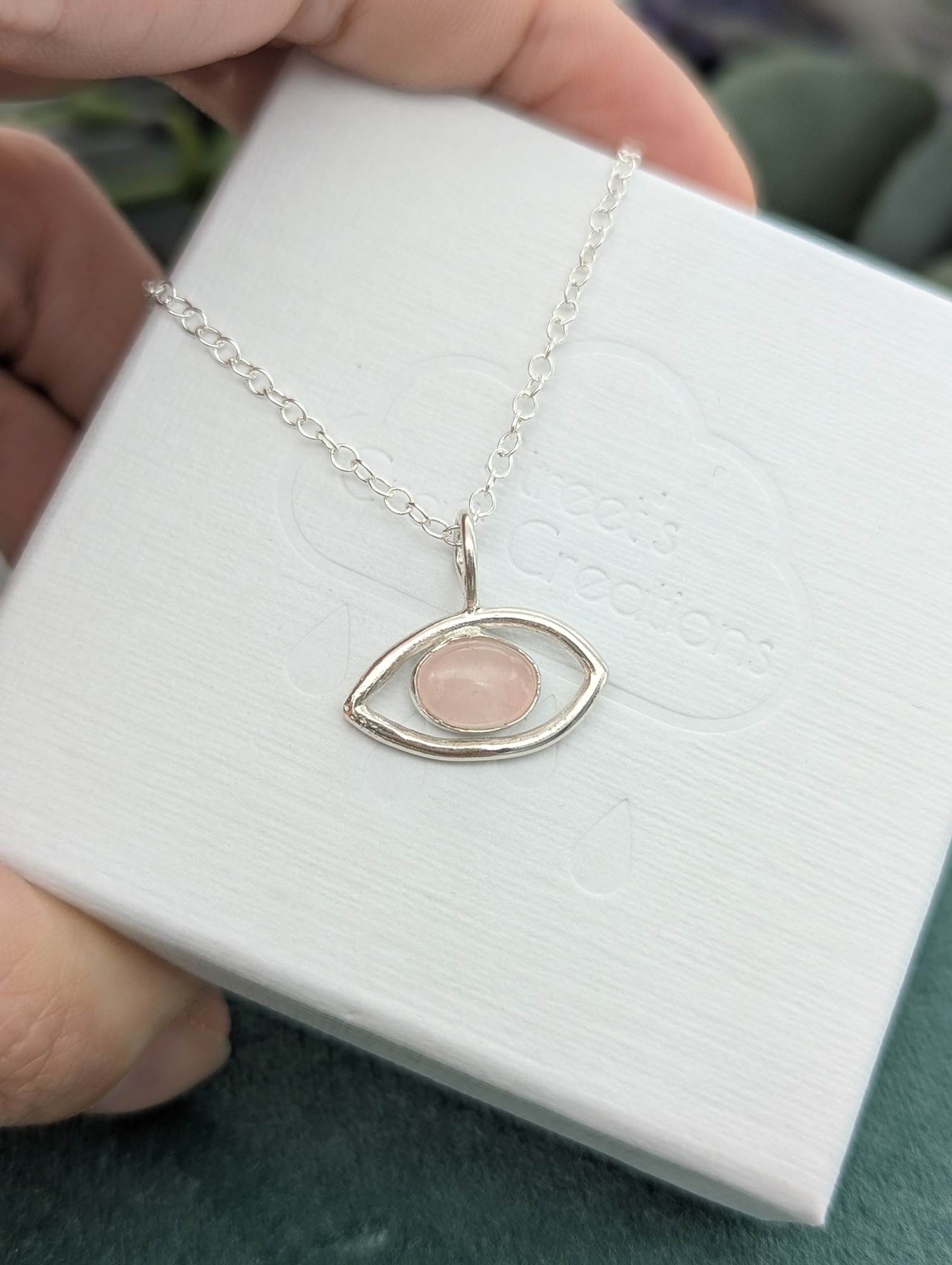 Rose quartz silver eye necklace