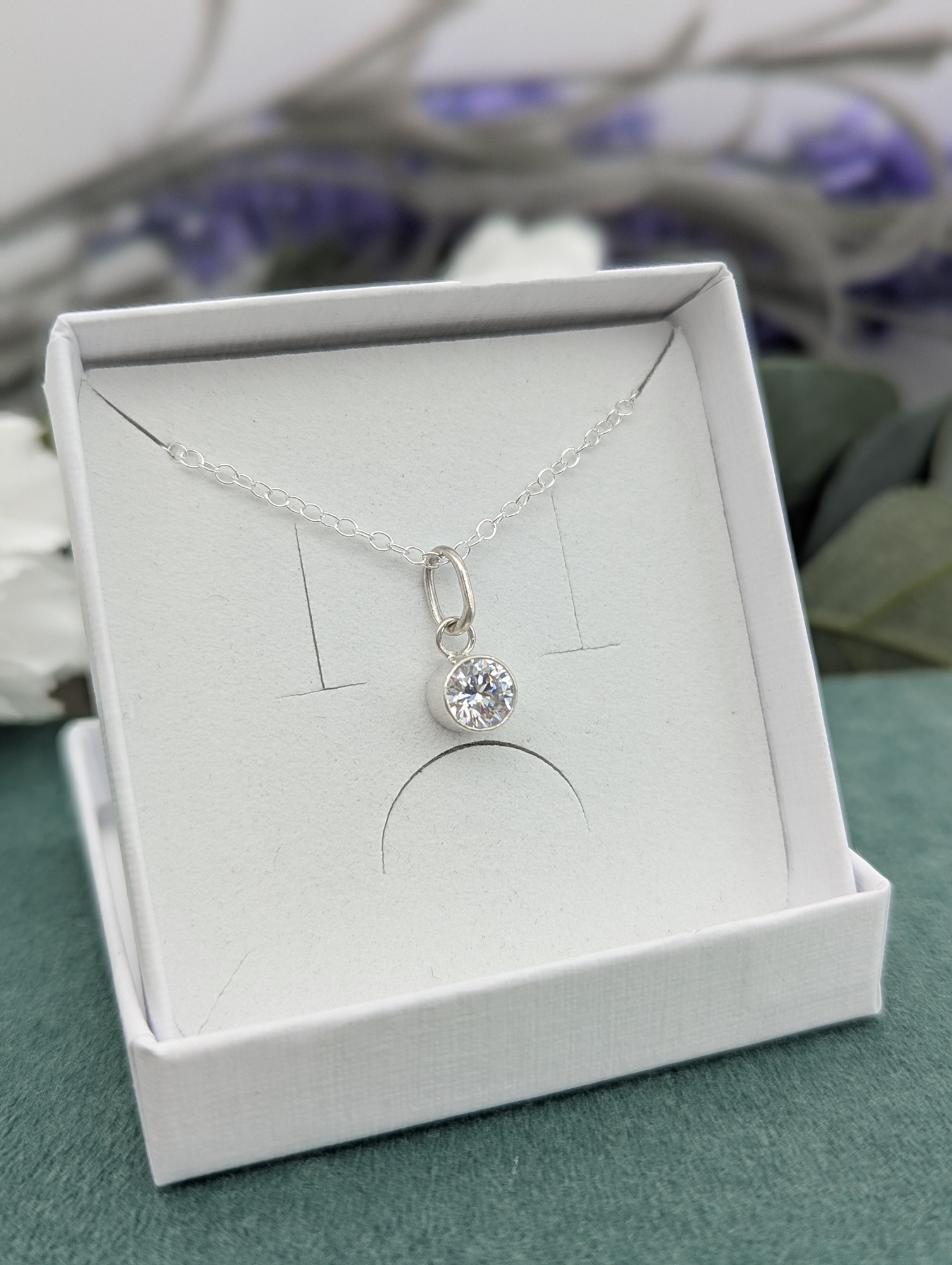 CZ silver necklace in a jewellery gift box