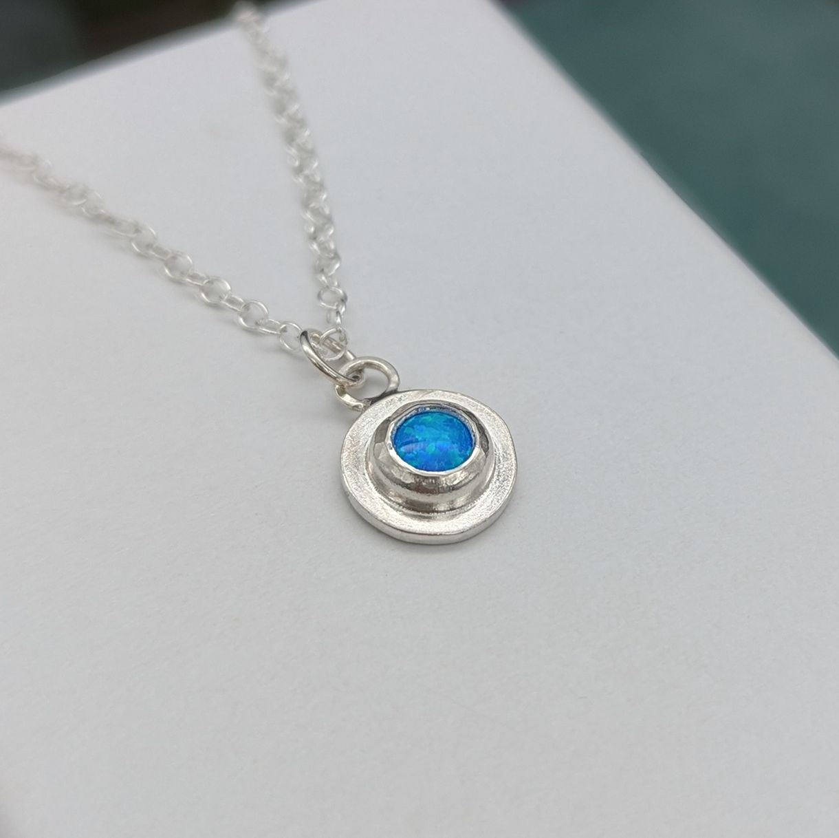 Created Opal & silver gemstone dot necklace