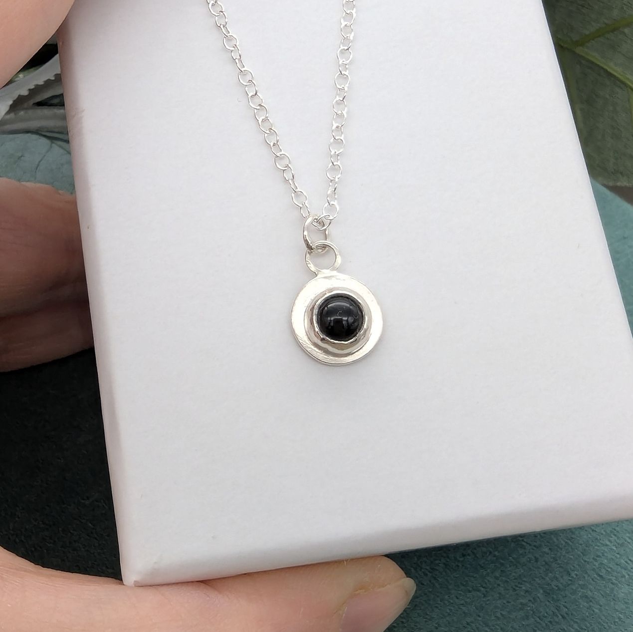 Black Onyx & silver gemstone dot necklace