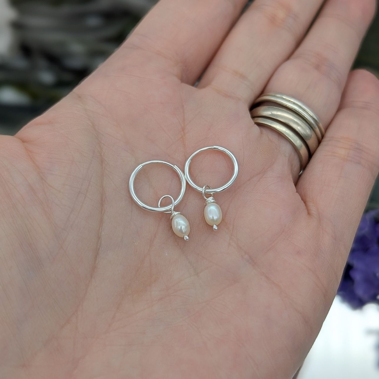 Rice pearl hoop earrings