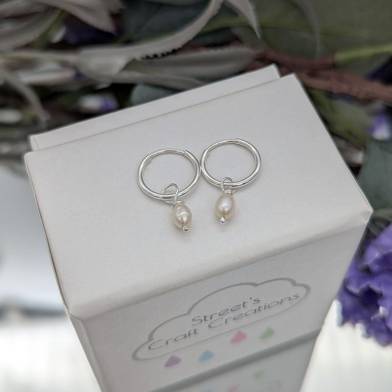 white pearl & silver earrings