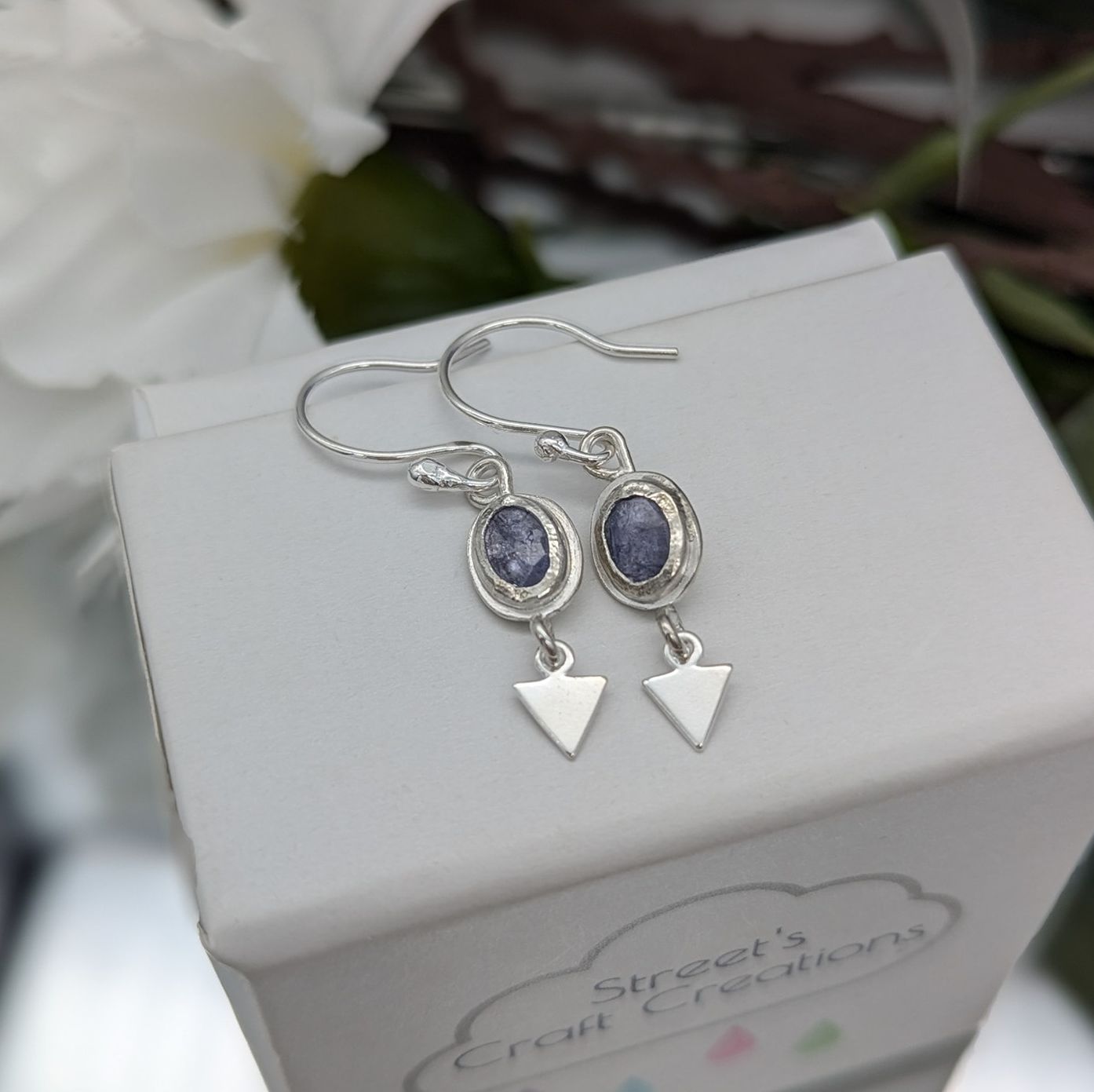 Tanzanite silver geometric earrings