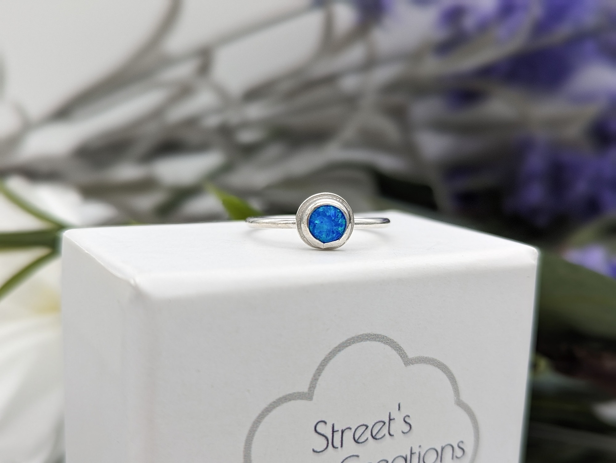 Created Blue Opal & silver ring