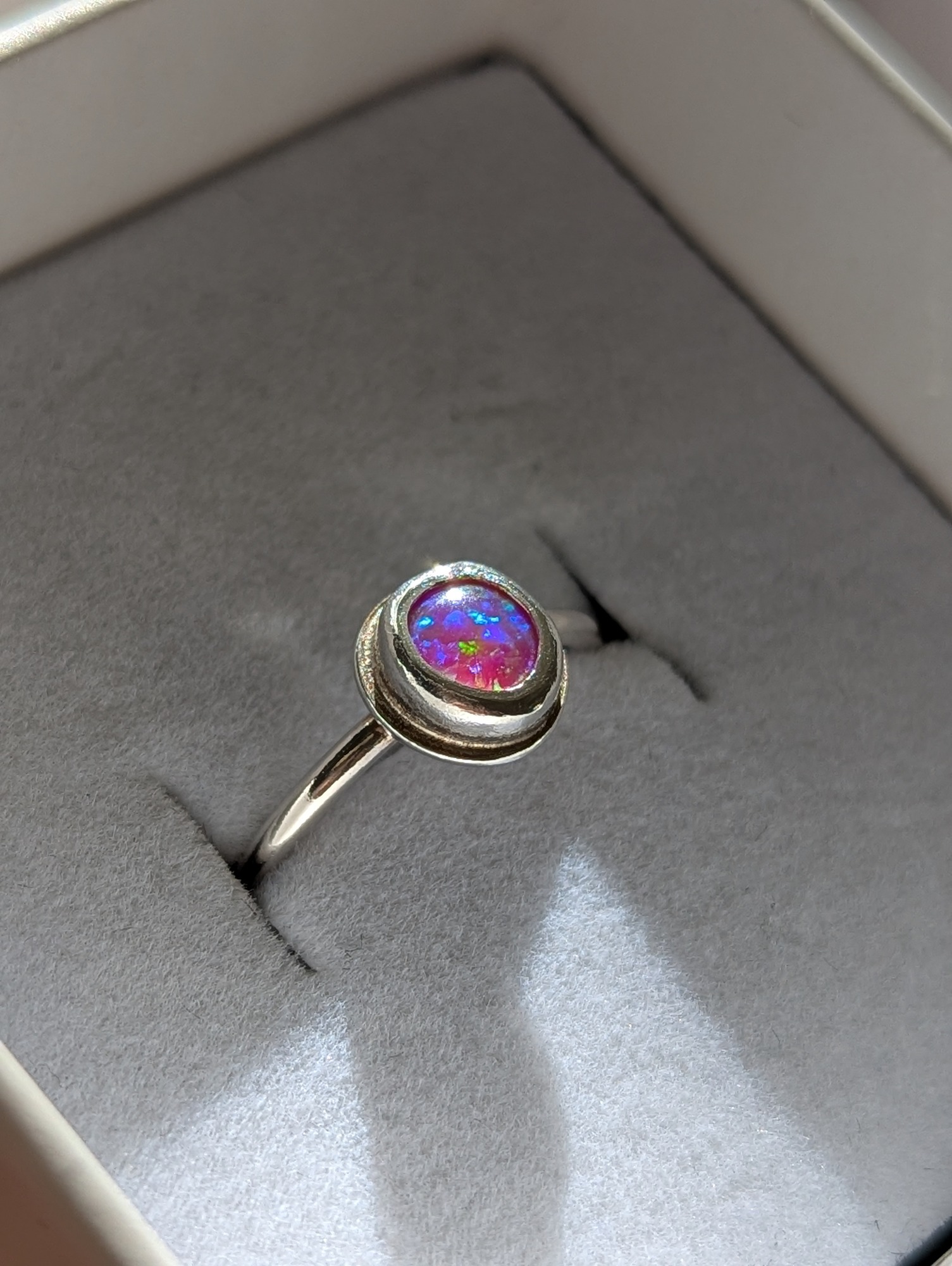 Created Pink Opal and silver ring
