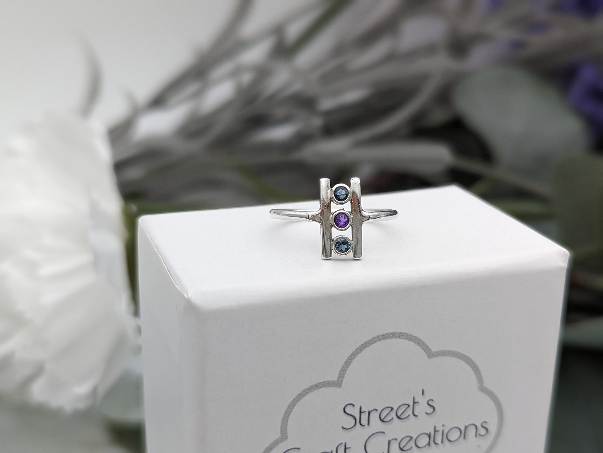 Sapphire, Amethyst and london blue topaz ring