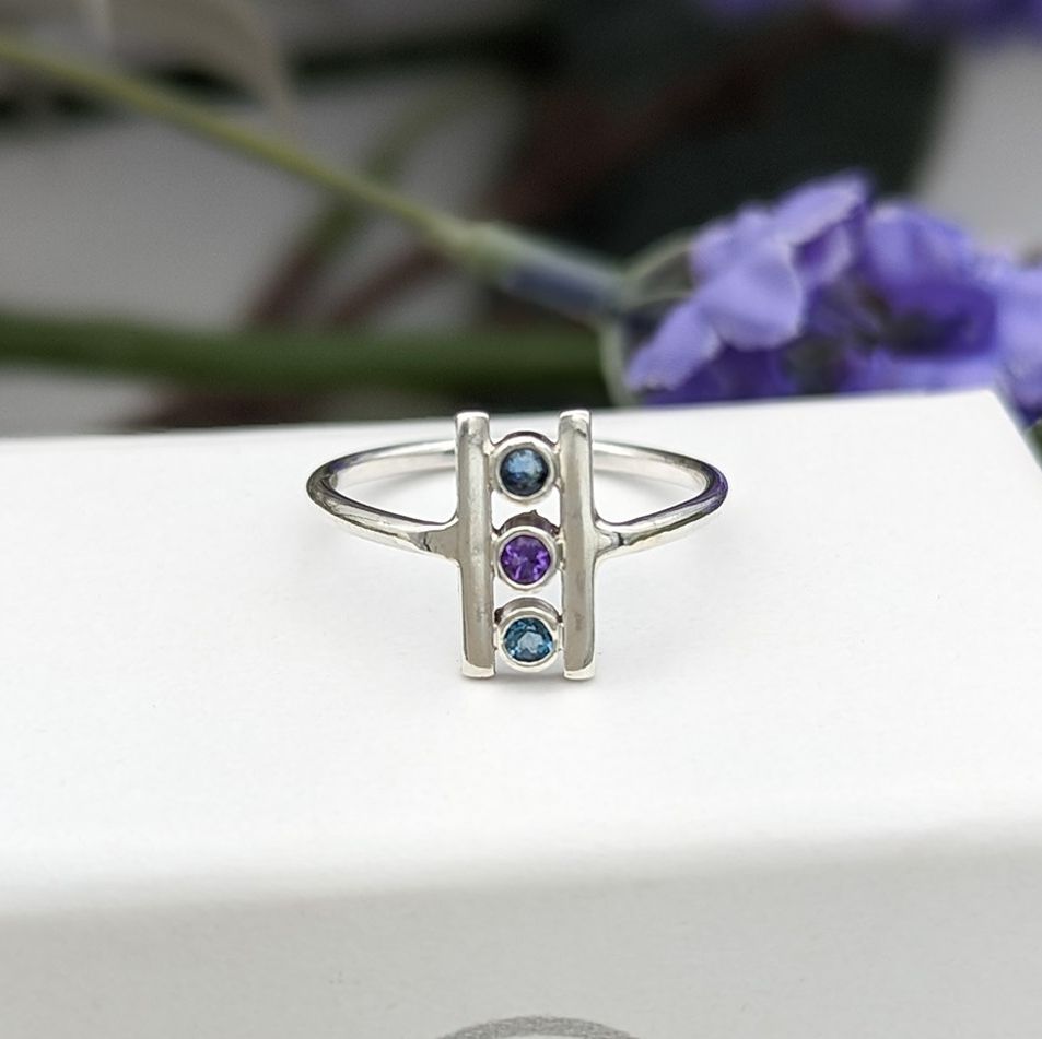 Sapphire, Amethyst and london blue topaz ring
