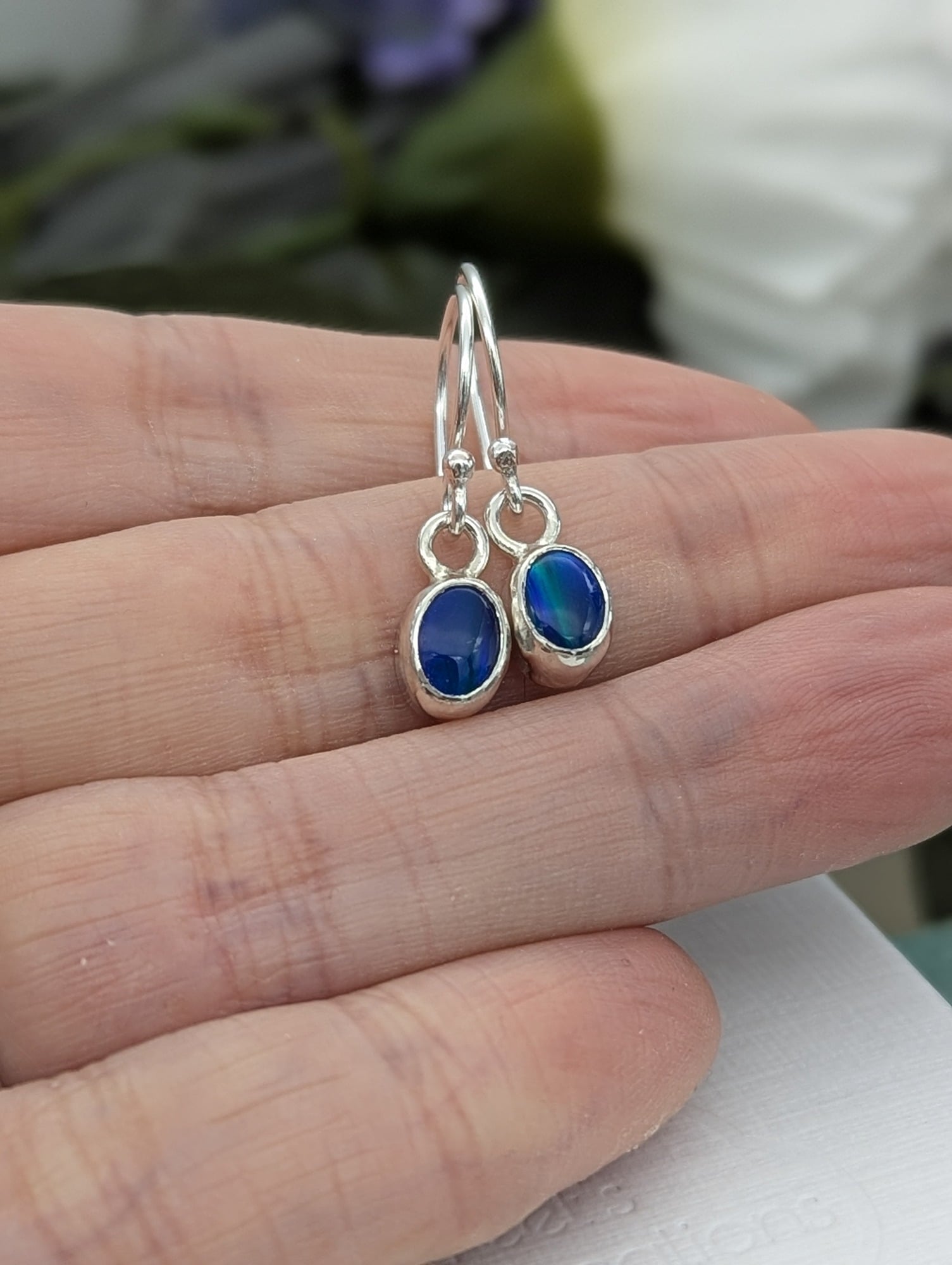 Aurora Opal and silver drop earrings