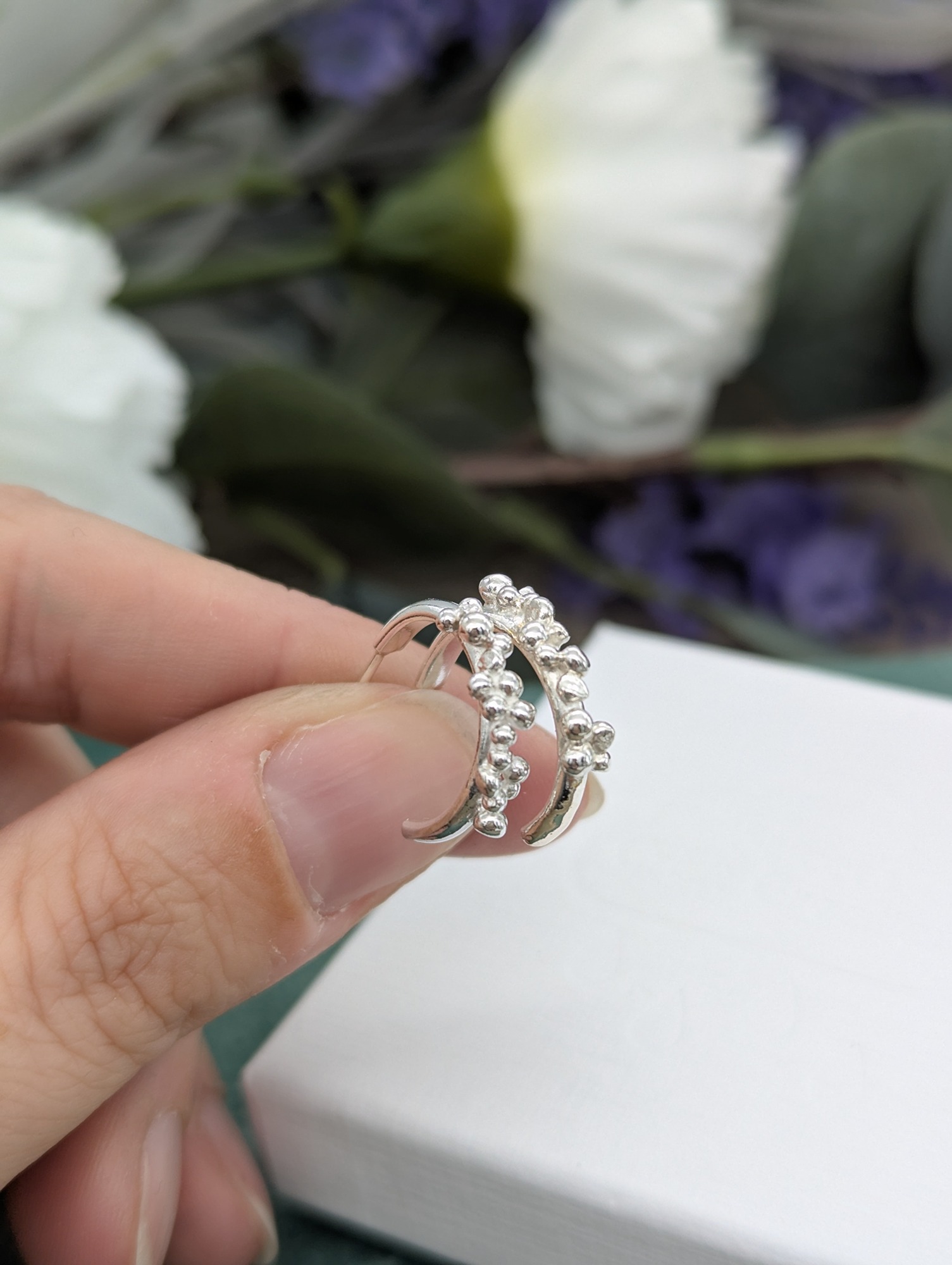 Bespoke Sterling silver granulation hug hoops