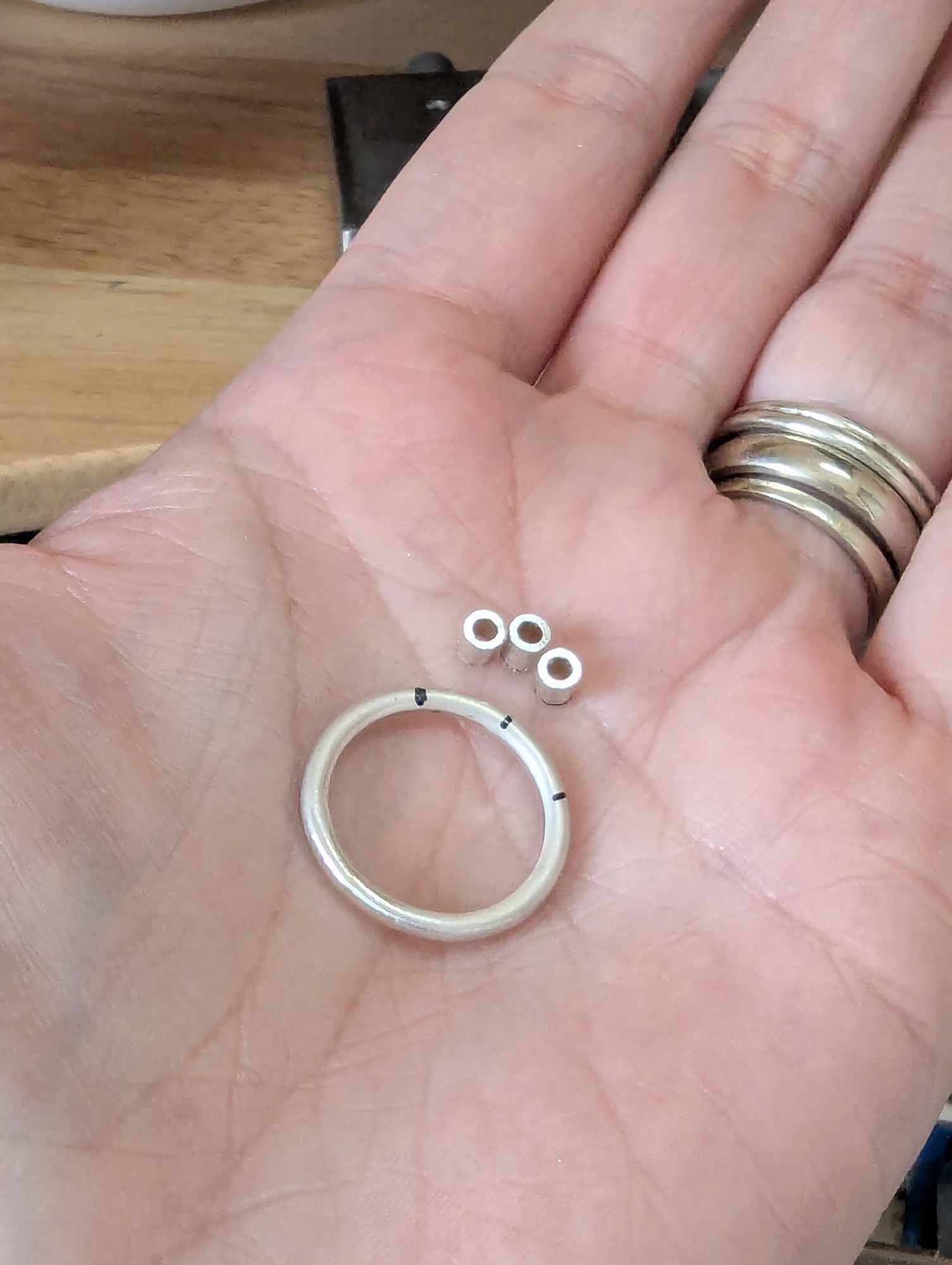 handmade silver ring in progress