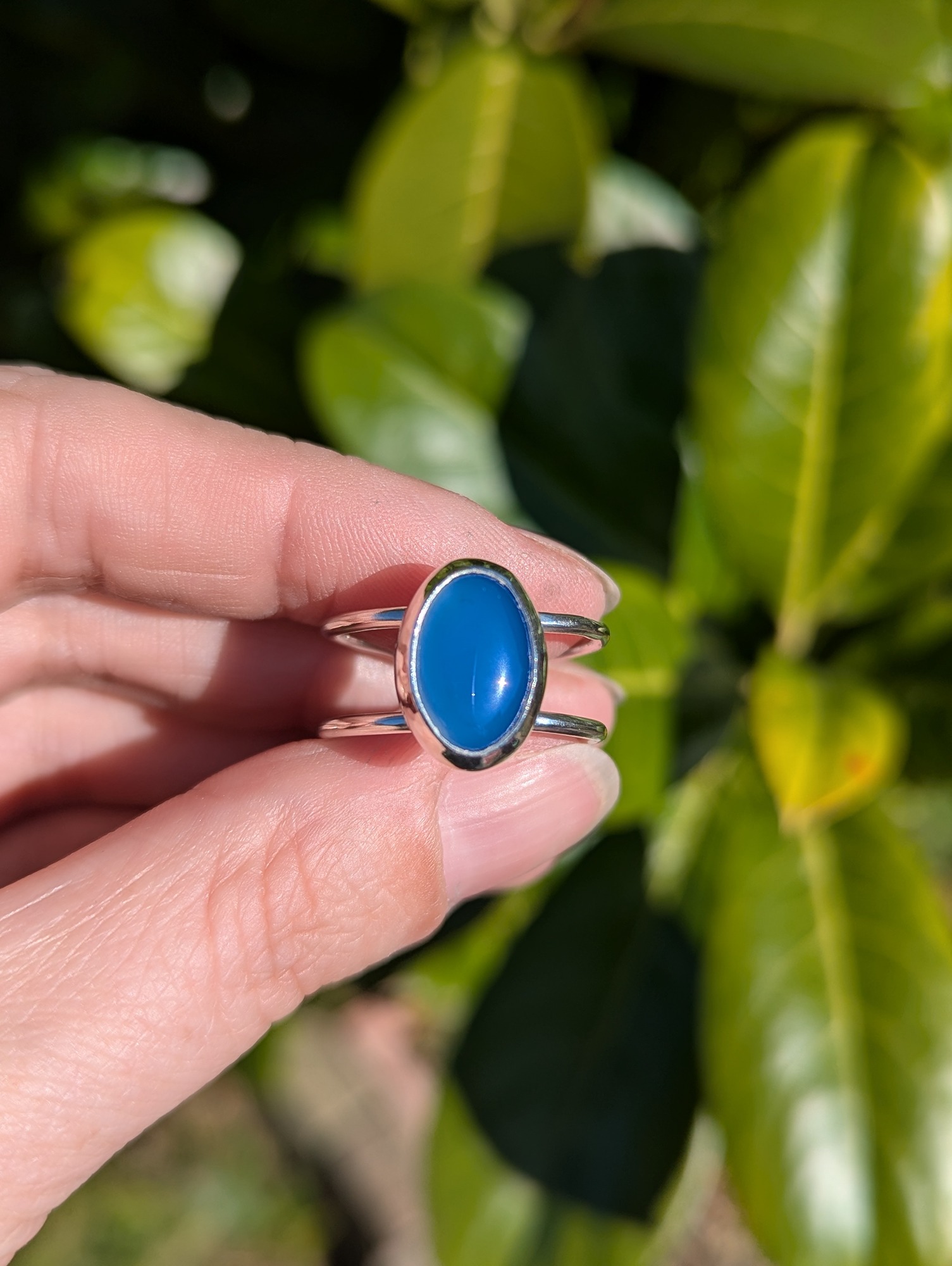 Handmade sterling silver and blue onyx open ring 