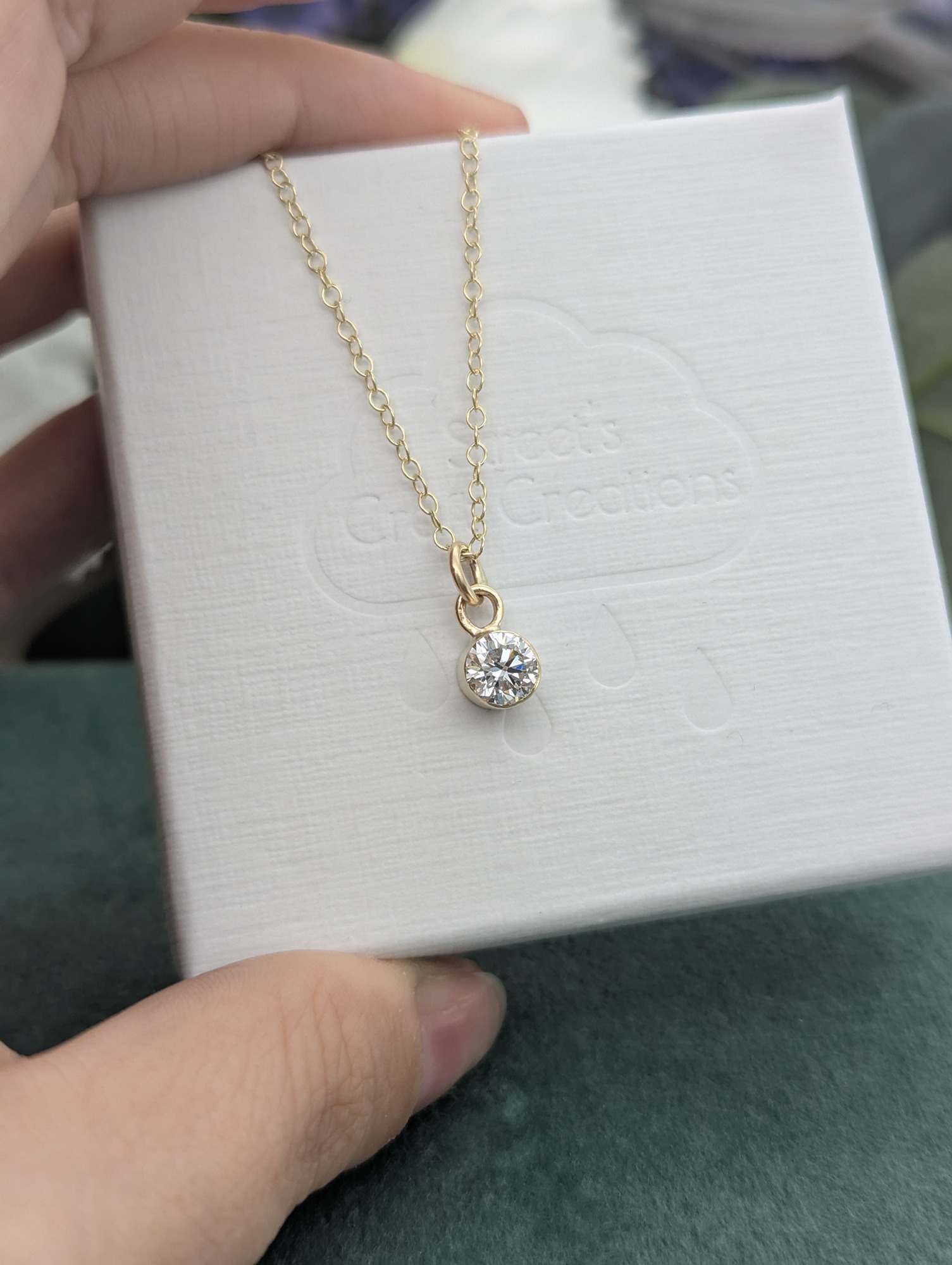 Handmade gold and lab diamond necklace