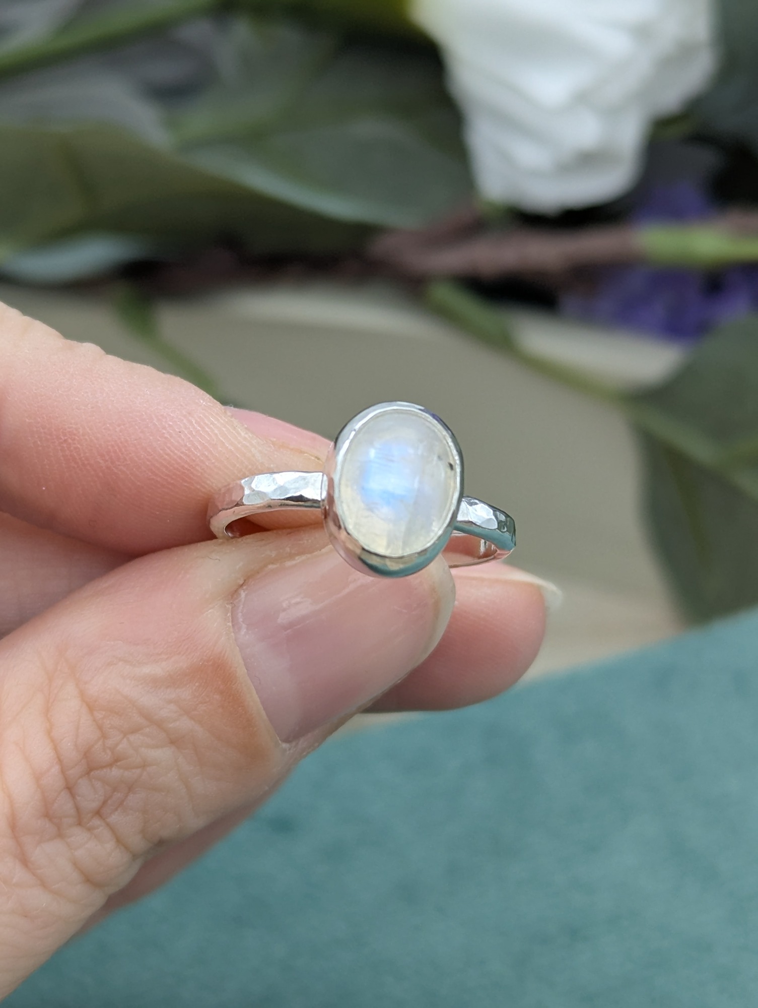 silver and moonstone bespoke ring