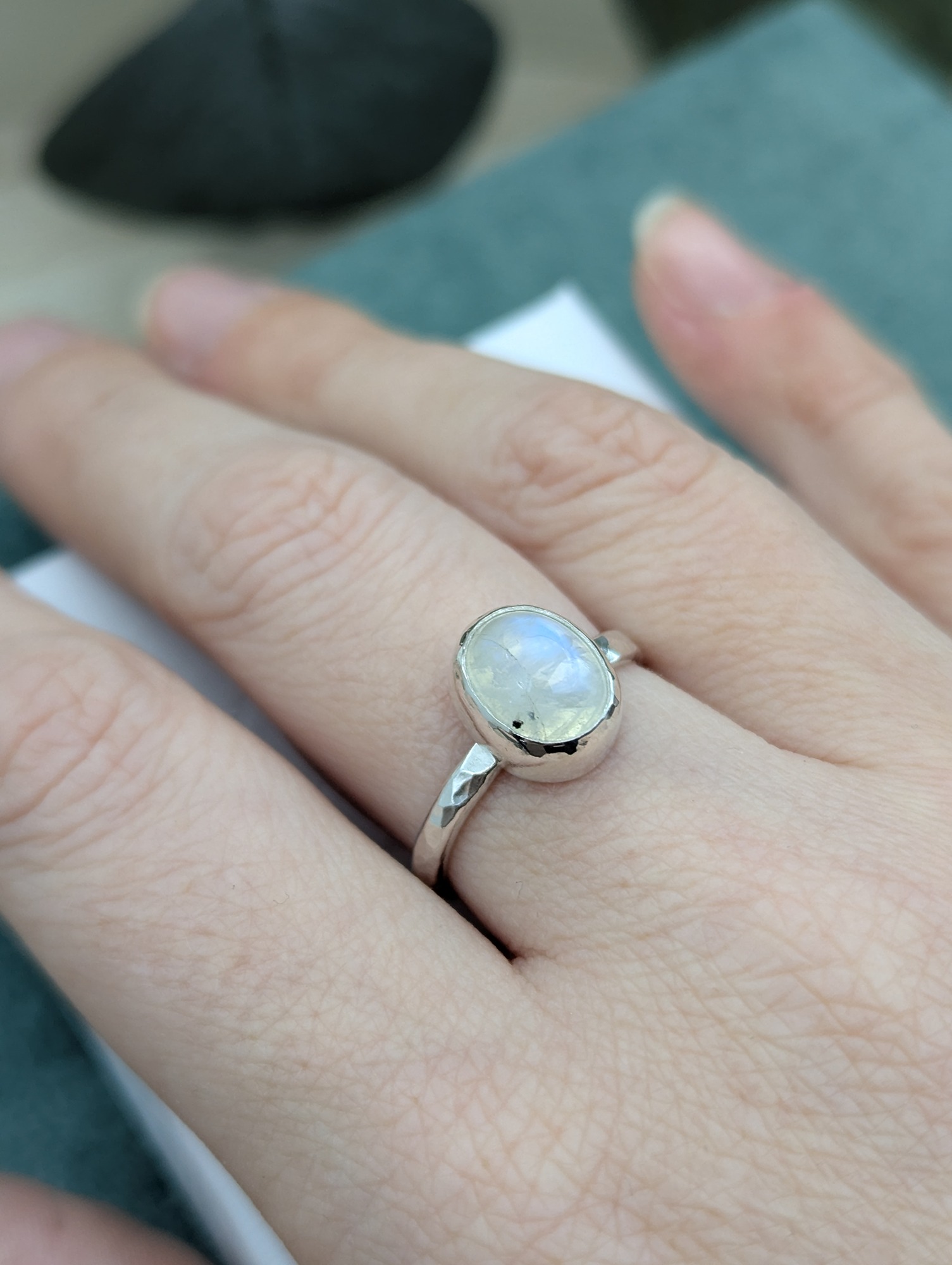 silver and moonstone bespoke ring
