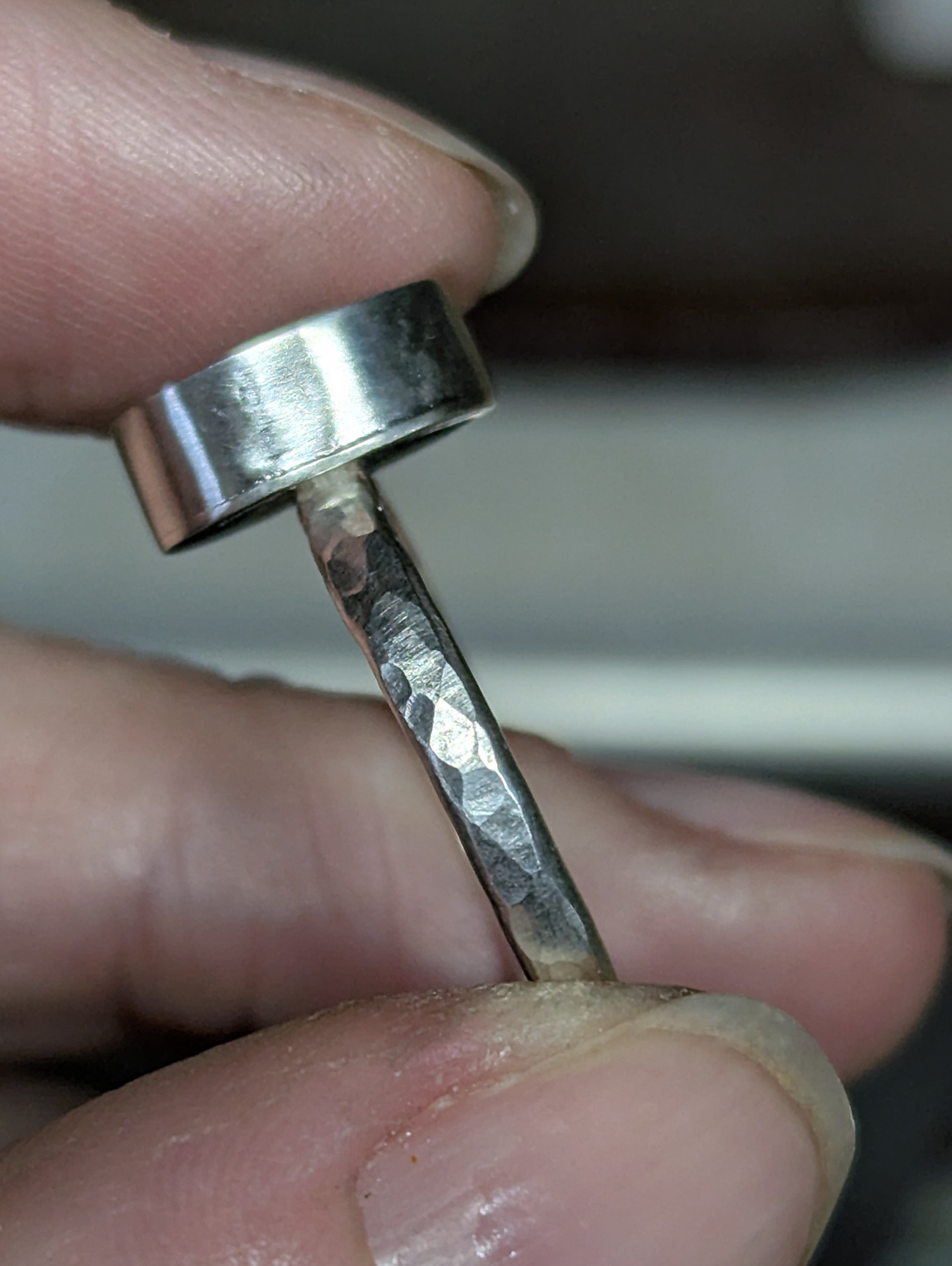 Up close hammered textured ring band