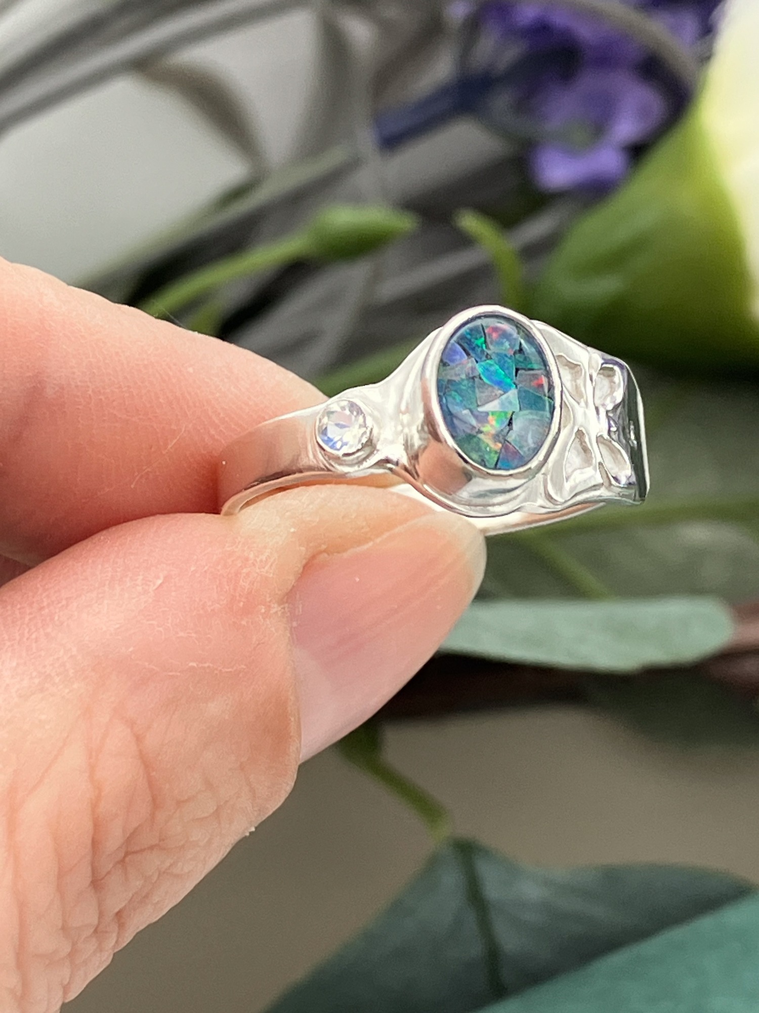 bespoke mosaic opals ashes ring