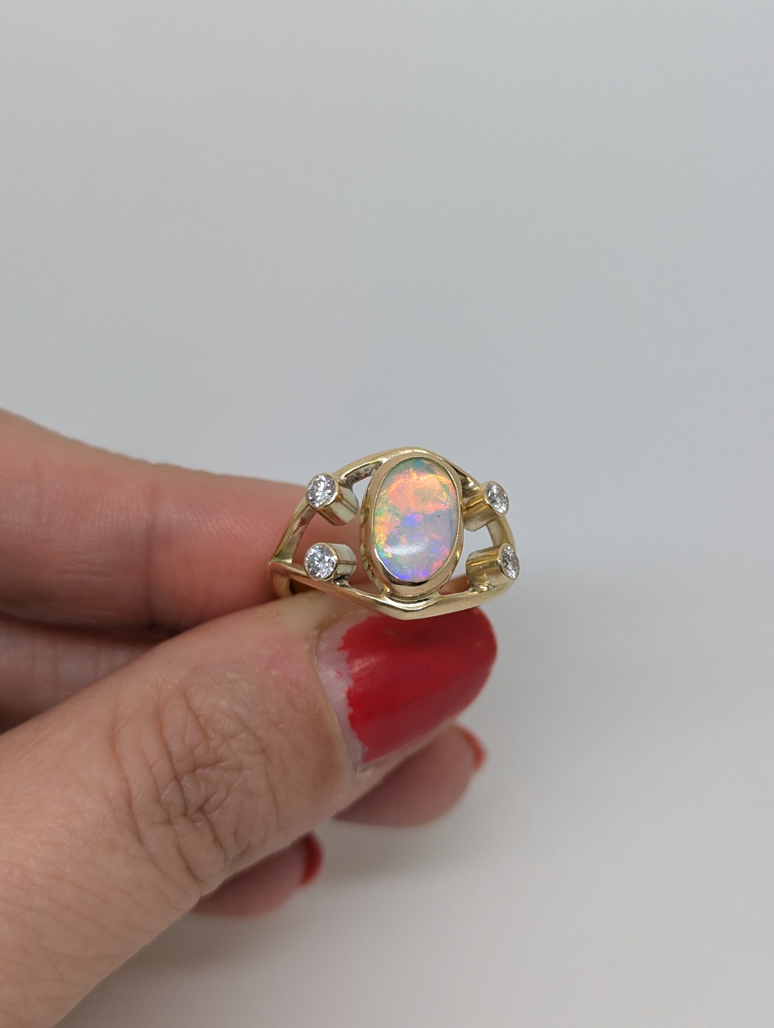 Handmade gold, diamond and Opal ring