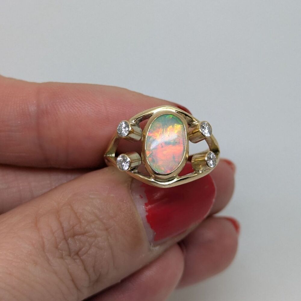 Bespoke Opal & Diamond Gold Ring - Created for a Client