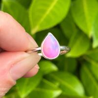 A handmade sterling silver Aurora Opal Pear shaped ring