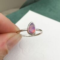 Freeform flashy Aurora Opal silver ring
