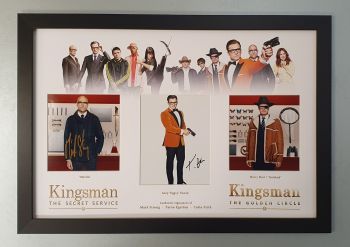 Colin Firth, Taron Egerton and Mark Strong Hand Signed Kingsman 10x8" Photographs in a Framed Presentation