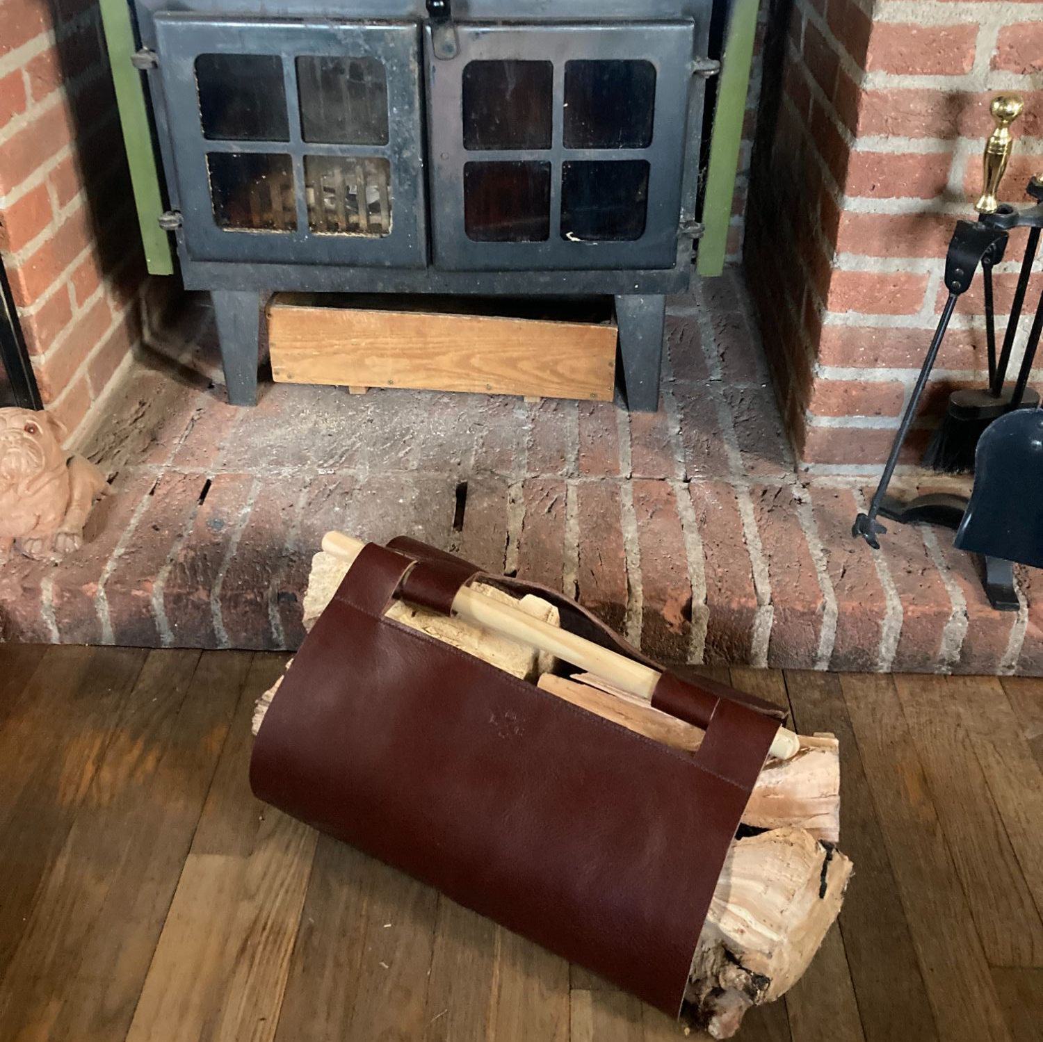 Soft Italian leather log holder