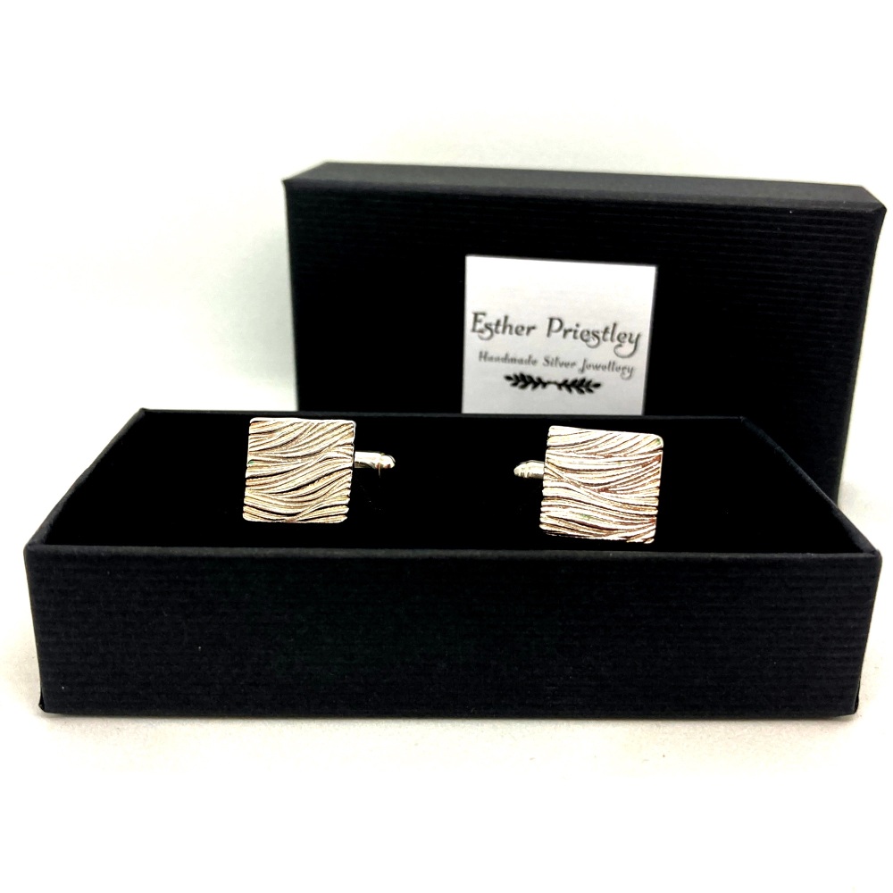 Fistral Bay Wave - Silver Square Cufflinks
