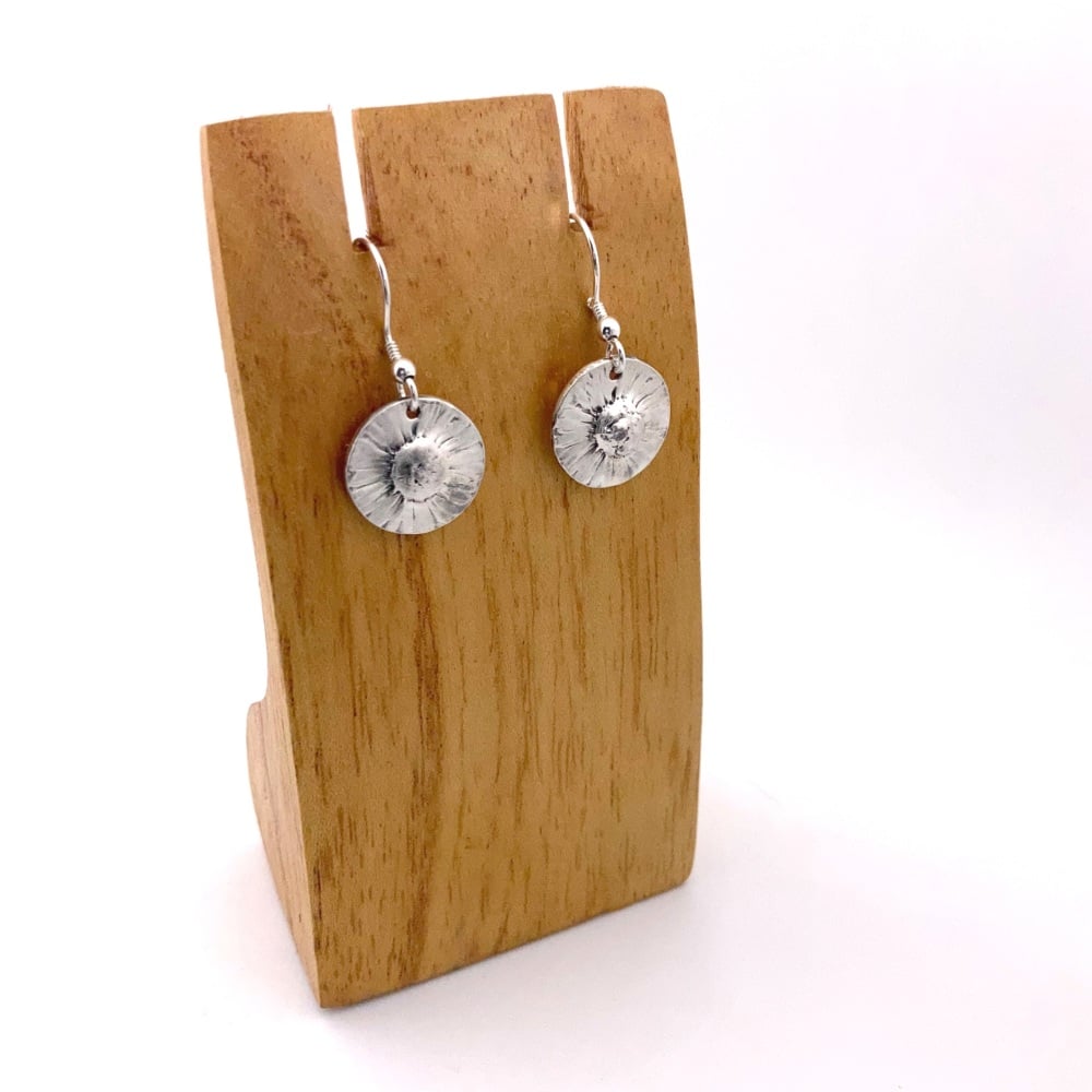 Silver Daisy Earrings - made using the imprint of real daisies from our law