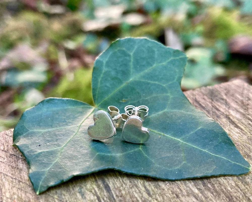 Heart Shaped Silver Mini Stud Earrings - sterling silver posts and butterfly posts