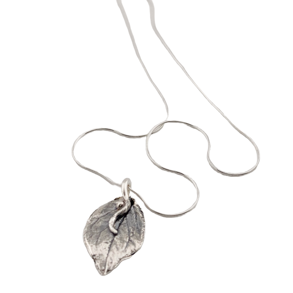 Small solid silver leaf necklace - created using a real leaf complete with sterling silver chain