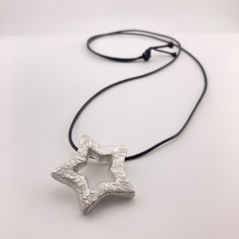 Textured Silver Star Pendant (1 of 4) - made from a ceramic star, coated in silver clay