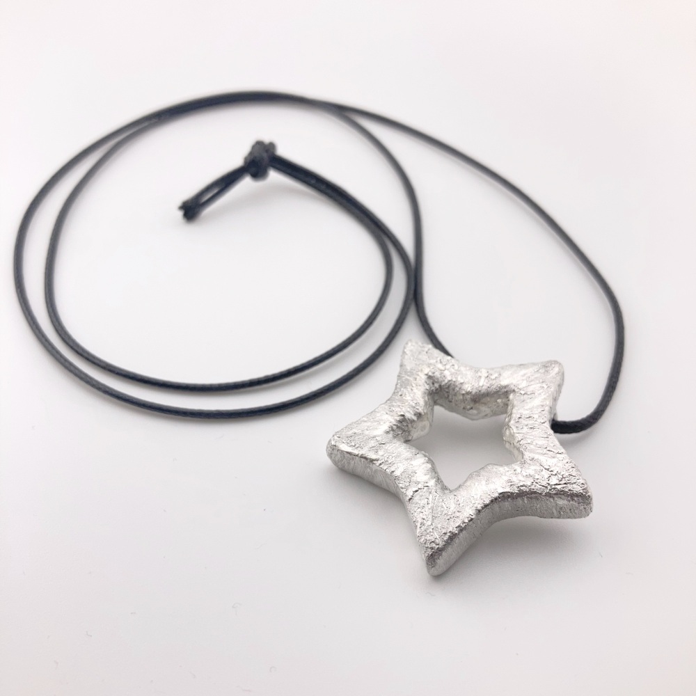 Textured Silver Star Pendant (2 of 4) - made from a ceramic star, coated in silver clay