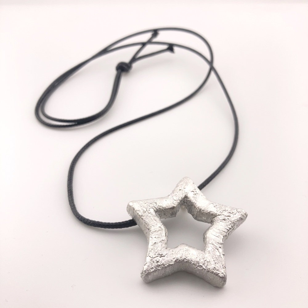 Textured Silver Star Pendant (3 of 4) - made from a ceramic star, coated in silver clay