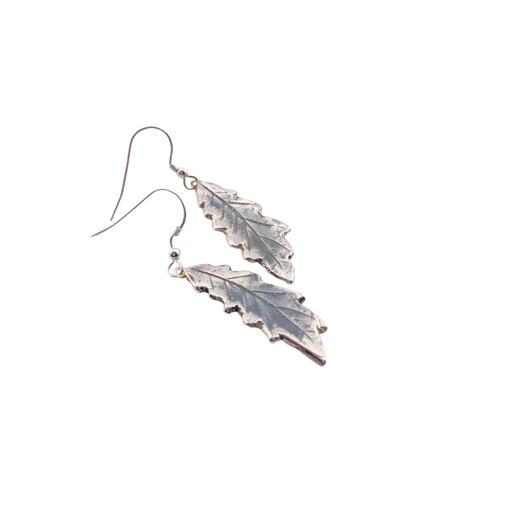 Silver Oak leaf earrings - created using a mould of a real leaf