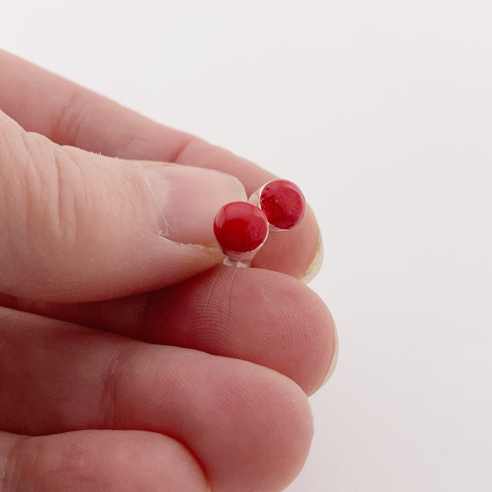 RED Colour Pop Studs -  silver earrings with a bright poppy red centre - ideal postal gift.