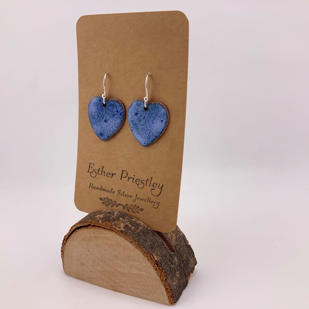 Dangly Heart Earrings -BLUE- Enamelled heart shaped earrings - Bridesmaid Gift -Birthday- Love