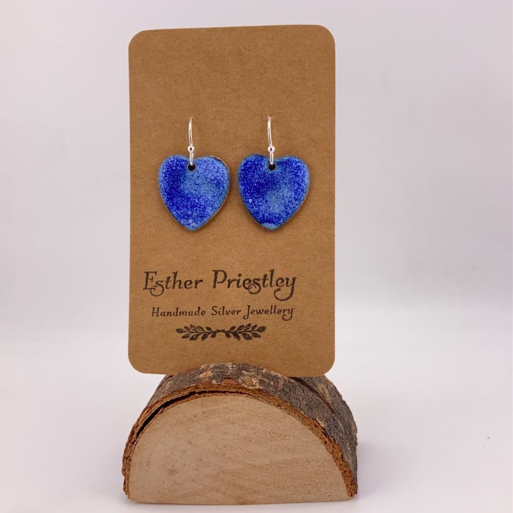 Dangly Heart Earrings -BLUE- Enamelled heart shaped earrings