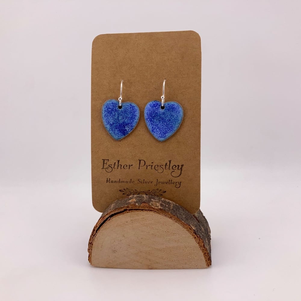 Dangly Heart Earrings -BLUE- Enamelled heart shaped earrings - Birthday Gift- Love