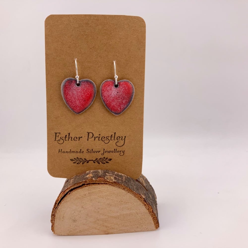 Dangly Heart Earrings -RED- Enamelled heart shaped earrings - Valentine's Day Idea -Birthday Gift- Love