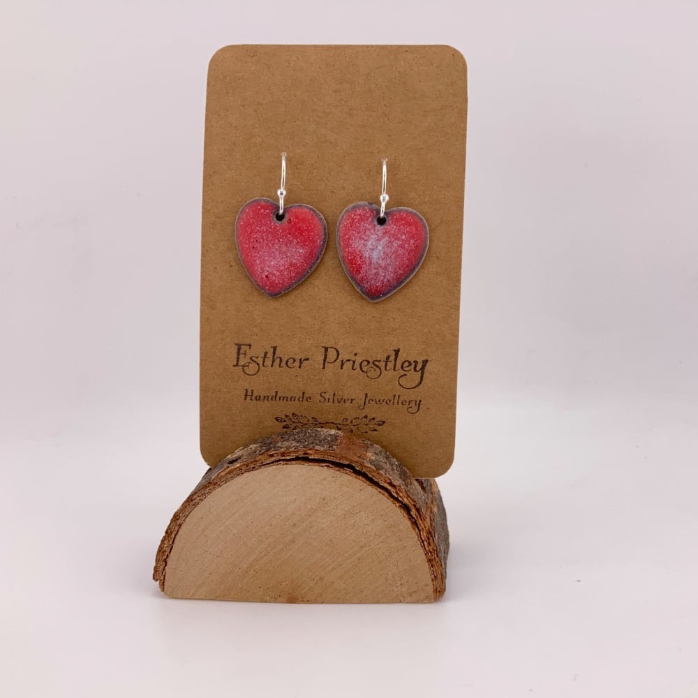 Dangly Heart Earrings -RED- Enamelled heart shaped earrings - Love token -