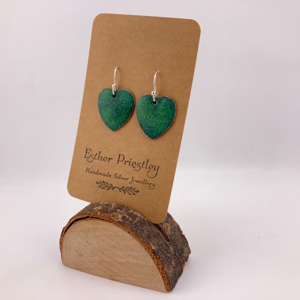 Dangly Heart Earrings -GREEN- Enamelled heart shaped earrings - Mother's Day Idea -Birthday Gift- Love