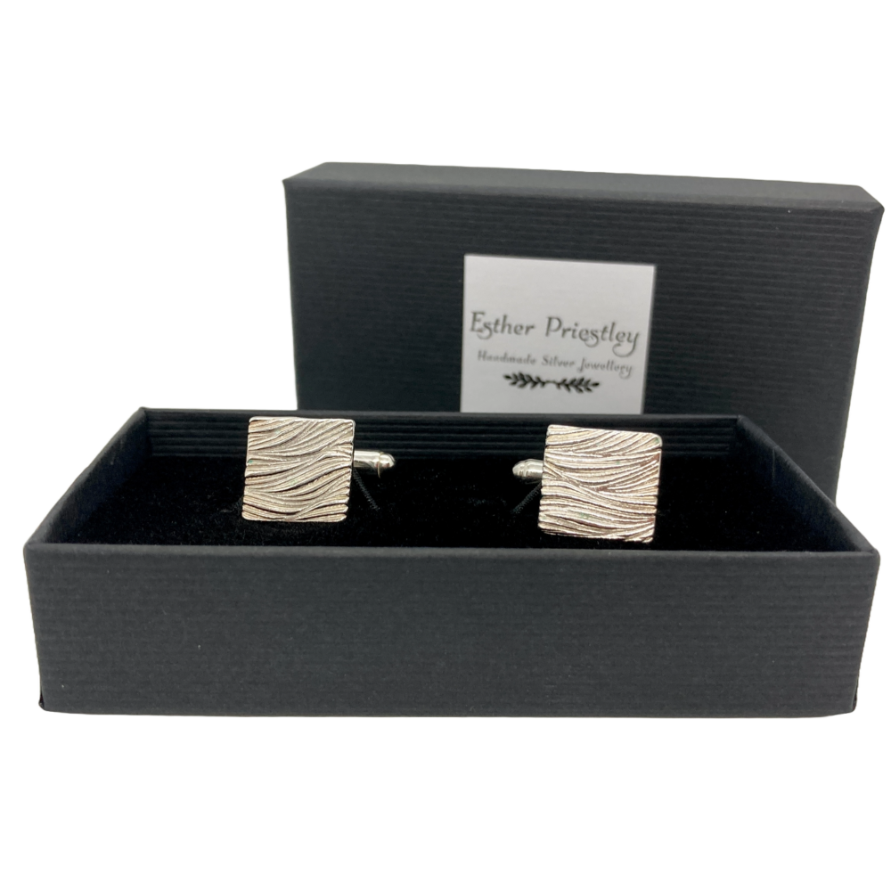 Fistral Bay Wave - Silver Square Cufflinks