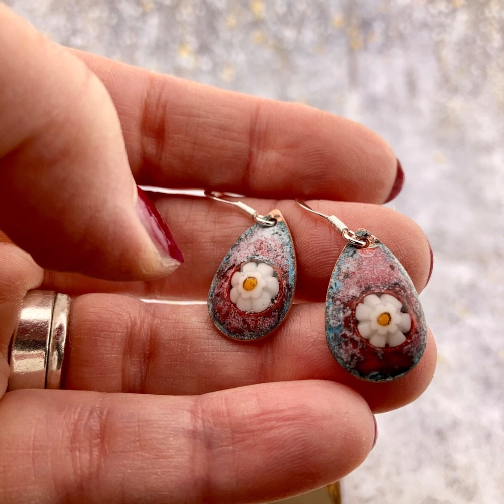 SECONDS -Multicoloured Teardrop with Spring Flower Earrings