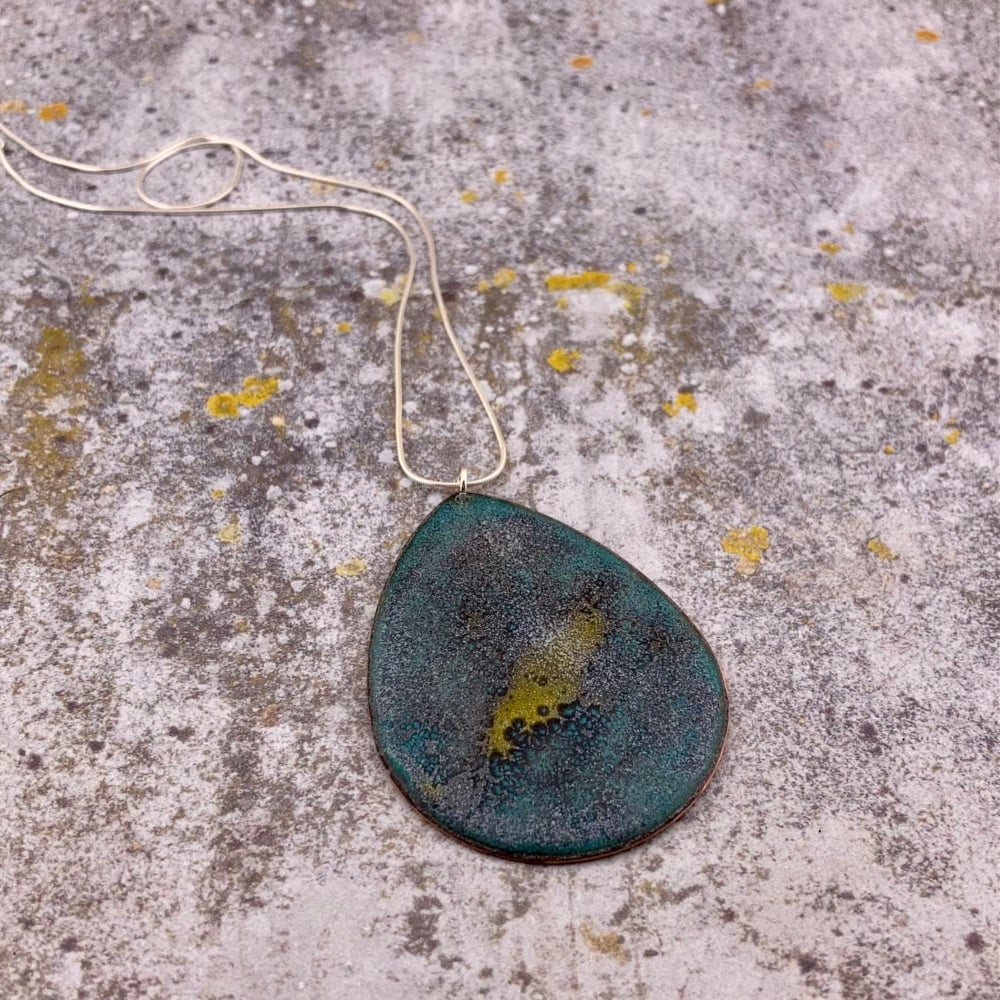 Marbled Egg - Enamel Pendant on silver chain - handmade jewellery -Speckled Easter Egg!