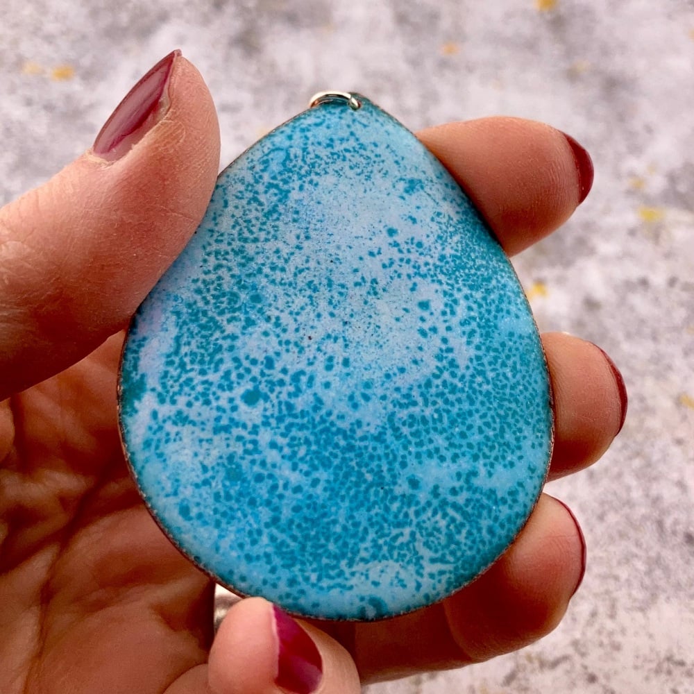 SECONDS Speckled aquamarine Enamel Pendant on silver chain - handmade jewellery -Speckled Easter Egg!